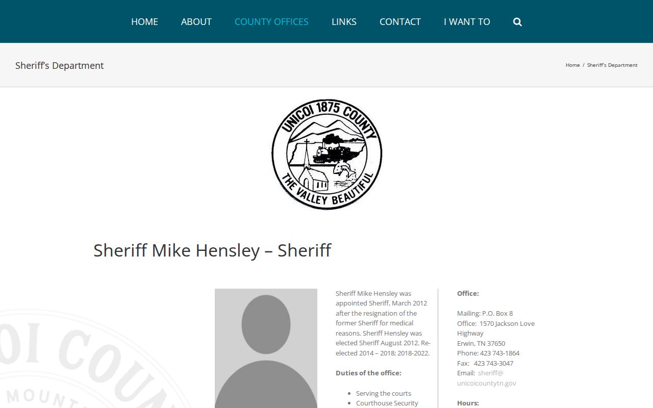 Unicoi County Sheriff’s Department jail and booking-record source